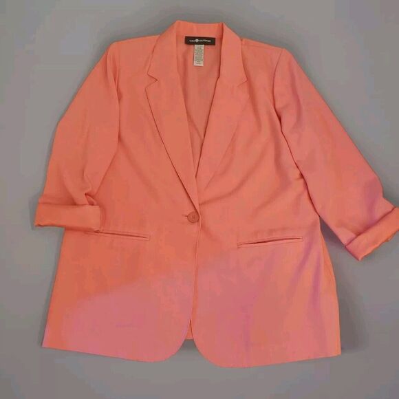 Vtg Sag Harbor Women's 14 Blazer Salmon Square Pockets Collar 1 Button Closure - Picture 16 of 16